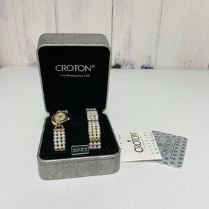 Croton Ladies Watch & Bracelet Genuine Water Pearl Band Crystal